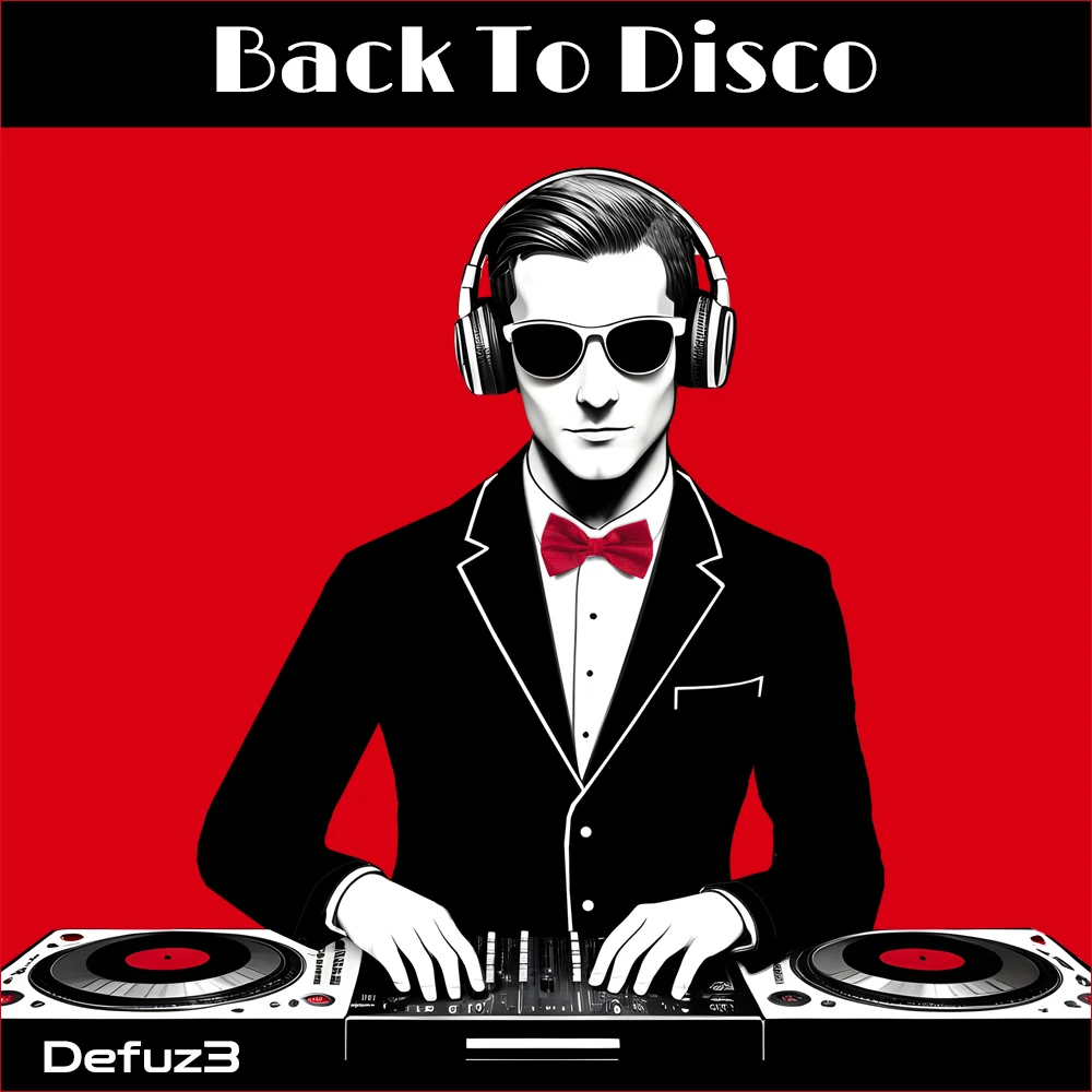 The cover design for the single 'Back To Disco' depicts a Dj using a Dj Controller who is wearing a dinner jacket and a bow tie.